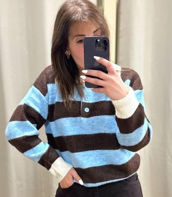 Pull rayé MURIEL ciel & marron