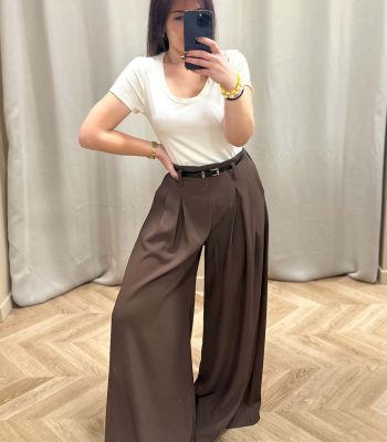 Pantalon tailleur ceinturé HELENE marron